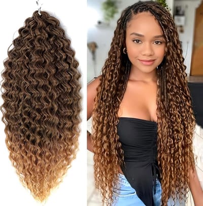 3 Packs 55cm Water Wave Twist Crochet Haar voor Butterfly Locs en Bohemian Vlechten - Synthetische Ombre Bruine Haarextensions voor Vrouwen