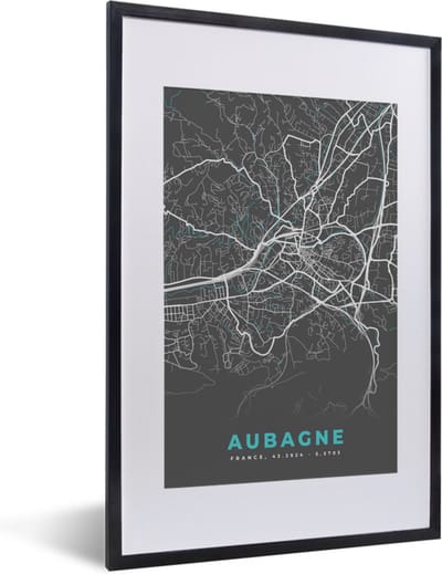 Fotolijst incl. Poster - Aubagne - Plattegrond - Stadskaart - Frankrijk - Kaart - 40x60 cm - Posterlijst