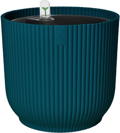 Elho Vibes Fold Rond 22 met Self-Watering Insert - Bloempot met Watermeter - 100% Gerecycled Plastic - Ø 22 x H 20.2 cm - Diepblauw