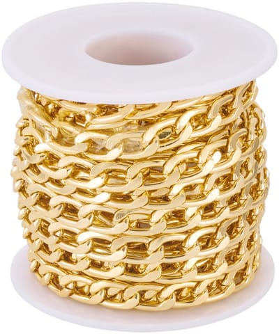5M Aluminium Curb Kettingen Voor Sieraden Maken 12x7x2mm Gouden Grove Kettingen Platte Ongelaste Link Chain Met Spool Voor Ketting Armband Earring Diy Sieraden