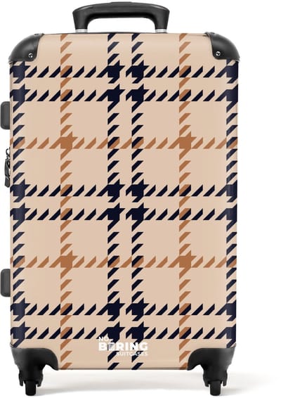 NoBoringSuitcases.com - Grote koffer dames - Beige ruitpatroon met visgraatlijnen in zwart en bruin - Reiskoffer met 4 wielen - Trolley op wieltjes - Rolkoffer groot vrouwen - 72 liter - Ruimbagage valies 20kg - Valiezen voor volwassenen