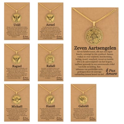 Set van 8 Aartsengel Kettingen Bundel - Goudkleurig - Set van 8 Beschermengel Sieraden - 60cm Hanger - Pax Amare