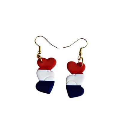 2 Love It Vlag hartje - oorhangers - rood wit blauw - goudkleurig - handgemaakt - rvs