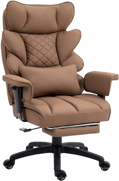 Dowinx Gamingstoel - ergonomische bureaustoel - pocketvering zitting - dubbele zachte rugleuning - verstelbaar lendenkussen - armleuningen - uitschuifbare voetsteun - PU leer - bruin