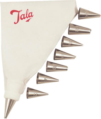 Tala – Spuitzak met 8 Spuitmondjes – Herbruikbare Decoratieset van RVS – Met Spuitkopbevestiging – Voor Taart, Cupcakes & Desserts – Wit