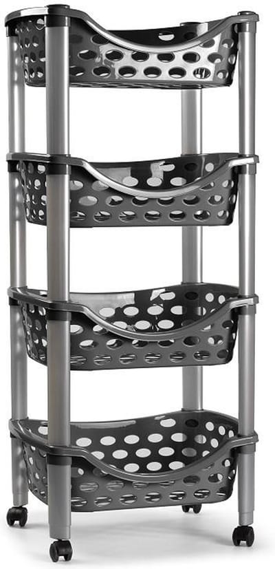 PlasticForte Trolley - keukentrolley op wieltjes - 4-laags - donkergrijs - kunststof - 40 x 88 cm - opbergtrolley