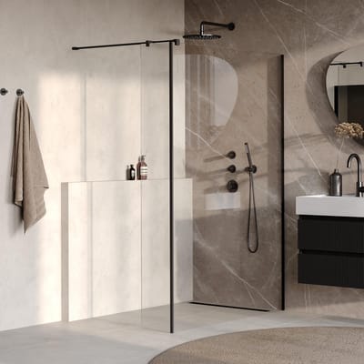 Brauer Oblivion - Inloopdouche - Helder Glas - 140 x 200 cm - met Zijwand 40 cm - incl. Glascoating - Mat Zwart