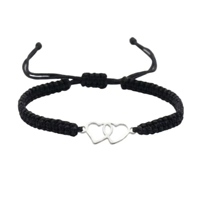 Zwart vriendschaps armband dames heren verstelbare koord armband met dubbele hartjes handgemaakte gevlochten touw armband unisex relatie armband minimalistische sieraden
