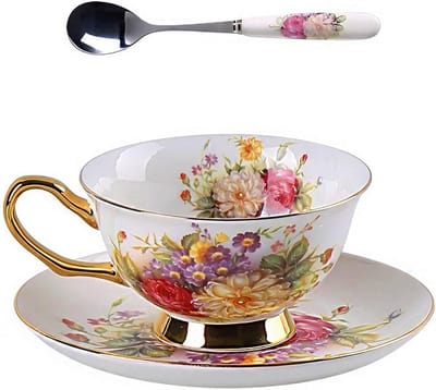Theekop met schotel - Koffieset - Thee moment - Vintage bloemenprint - 15 x 10 cm - Meerkleurig