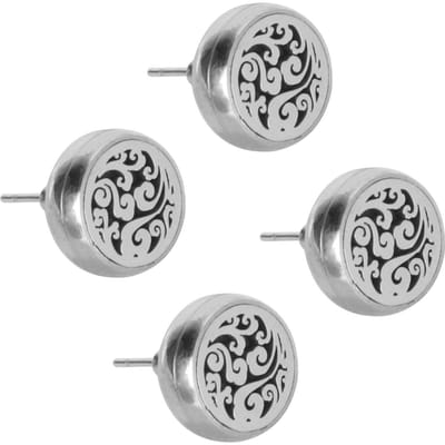 2 Paires Boucles d'Oreilles Diffuseur d'Huiles Essentielles Mode Forme Ronde Acier Inoxydable Boucles d'Oreilles Aromathérapie white