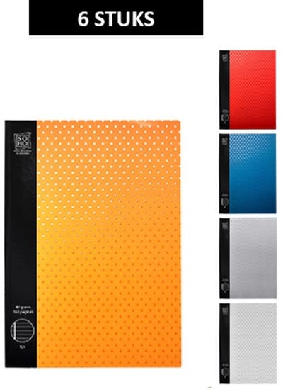 SOHO Schrift met harde kaft – Collegeblok – Lijntjespapier – Gelinieerd – Harde kaft – Voorzien van kantlijn – 160 pagina’s – A5 formaat – 5 assorti kleuren - 6 Stuks