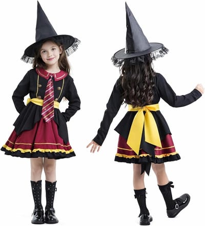 Lolita heksenkostuum voor kinderen en vrouwen, magische jurk met heksenhoed, vlinderbandjes en toverstok voor Halloween en carnaval