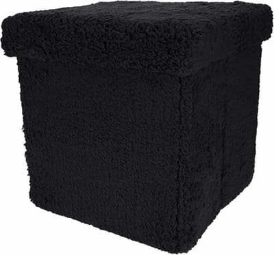 XEMM Poef met opbergruimte - Opvouwbaar - Teddy - 38 x 38 x 38 cm - Zwart