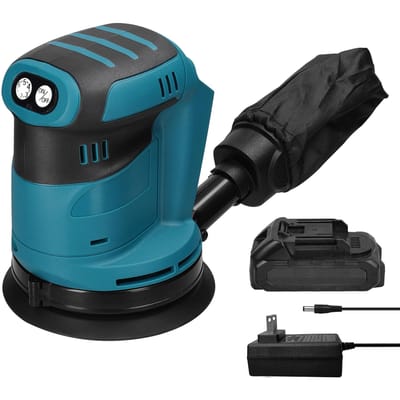 Ponceuse orbitale sans fil, moteur sans balais de 125mm, broyeur à bois, polisseuse de voiture électrique multifonctionnelle US Plug bleu