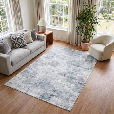 TAPISO Bari Vloerkleed Abstract Verweerd Patroon Antislip Tapijt Woonkamer Slaapkamer Grijs Blauw Modern Design Oeko-Tex 80x150
