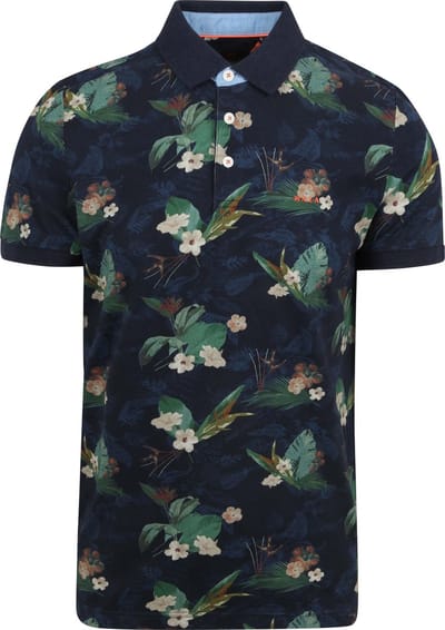 NZA New Zealand Auckland - Donkerblauw polo met bloemen - Traditional Navy