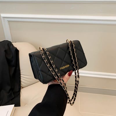 Diamant Ketting Kleine Tas Trendy en Modieuze Textuur Tas voor Vrouwen Ins Niche Effen Kleur Crossbody Tas black