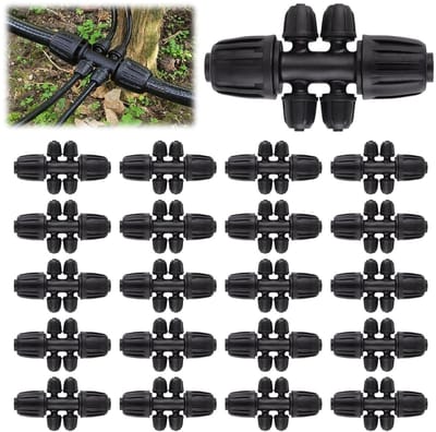 20 Stuks Vergrendelde T-Connectoren voor Drip Irrigatie, 1/2 Inch naar 1/4 Inch Fittingen, 12/16mm naar 4/7mm Slang, 6-Weg Verbindingsset voor Tuinirrigatie