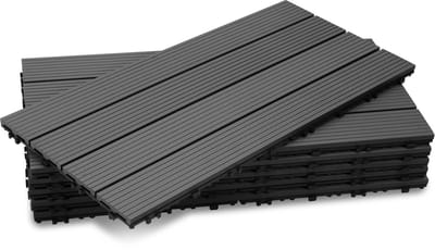 Terrastegels WPC Vlondertegels - 6 Stuks - 30 x 60 cm 1 m² - WPC Composiet Kunststof - Makkelijke en Snelle Montage - Balkontegels - Vlondertegel Set - Onderhoudsvrij - Tuin, Balkontegels - Terrasplanken - Antraciet
