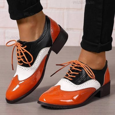 Color Block Lage Veterschoenen Dikke Middelhoge Hak Casual Pumps Mode Antislip Stijlvolle Dames Schoenen voor Werk 43 brown