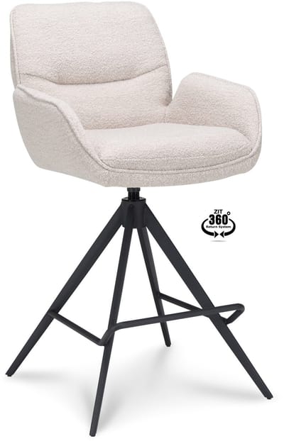 Icon Living - Barkruk Lizz - Met Arm - Zithoogte 65 - Stof Alpine Natural - Poot Zwart 360° Return-system