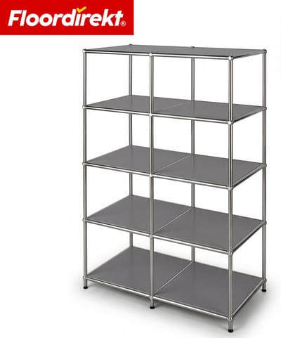 FLOORDIREKT Metalen Rek Concept Epure MK-015 - Open staand rek met 5 planken - Boekenrek & roomdivider van metaal - 78 x 40 x 118 cm - Grijs - Voor woonkamer, kantoor & hal - Stevig en veelzijdig - Verkrijgbaar in verschillende kleuren