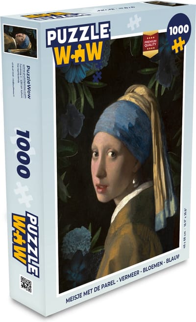 Puzzel Meisje met de parel - Vermeer - Bloemen - Blauw - Legpuzzel - Puzzel 1000 stukjes volwassenen
