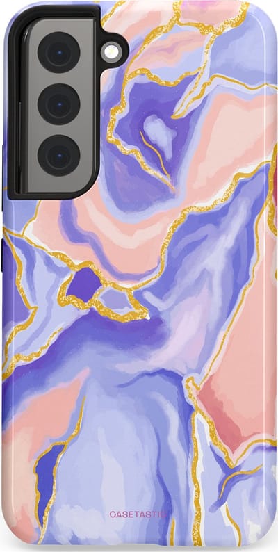 Casetastic hoesje geschikt voor Samsung Galaxy S22 - Dubbellaagse bescherming - Riviergloed - Fashion Case - Lavendel Lichtgrijs Zand Lichtroze