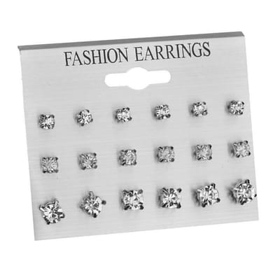 Fako Bijoux® - Oorbellen - Steker - Zirkonia - 5-6-8mm - Transparant - 9 Paar