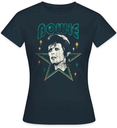 David Bowie Belettering Met Portret En Ster T-Shirt Dames