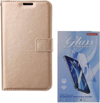 Bookcase hoesje Geschikt voor: Samsung Galaxy A50 / A50s / A30 Portemonnee Goud met 2 stuks Glas Screen protector