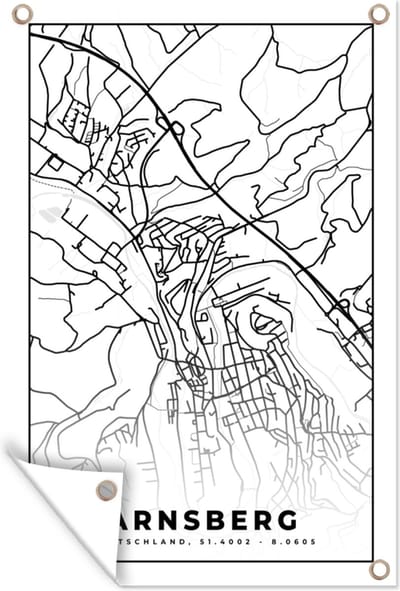 Muurdecoratie Stadskaart - Arnsberg - Plattegrond - Kaart - 120x180 cm - Tuinposter - Tuindoek