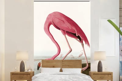 Behang - Fotobehang Flamingo - Vogel - Vintage - Water - Roze - Breedte 160 cm x hoogte 240 cm