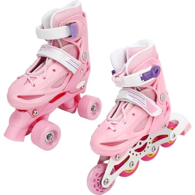 Patins à roulettes pour enfants Taille 31-34 Rose Patins en ligne à rangée unique à double rangée réglables pour intérieur extérieur white