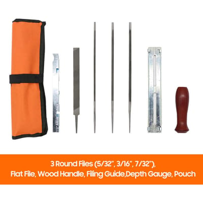 Kit de lime d'affûtage pour tronçonneuse 8 PIÈCES Outil à main pour affûter les tronçonneuses électriques Comprend 5 32 3 16 7 32 Pouces Lime Ronde, orange