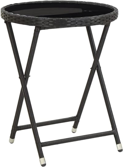 Tuin Salontafel - Buitenmeubel Tafel - Ontspannen Buiten Zitten - Inklapbaar Ruimtebesparend - 60 x 75 cm - Zwart Glas