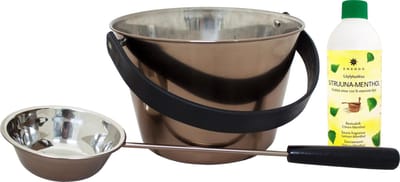 Emendo - sauna emmer - staal met bijpassende lepel & luchtje - 500 ml Citroen en menthol