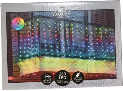 Anna's collection Lichtgordijn - 280 led lampjes - kleurveranderend - RGB - 300 x 140 cm - met afstandsbediening - gordijn kerstverlichting