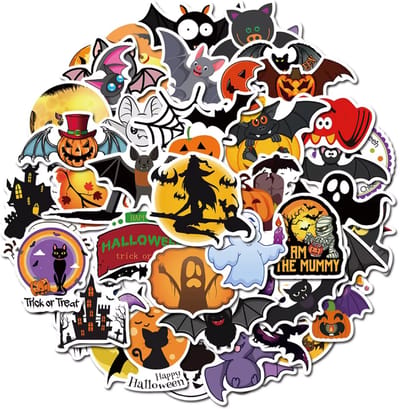 Halloween Decoratie Stickers - 50 stuks - Vleermuizen, Pompoenen, Mummy, Spookhuis etc. 5-6CM