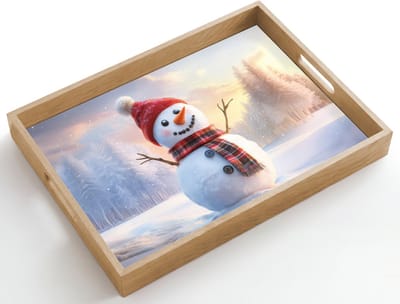 Dienblad hout 50x35 cm - Schootdienblad - Sneeuwpop - Zonsondergang - Wit - Borrelplank rechthoek - Plateau dienbladen
