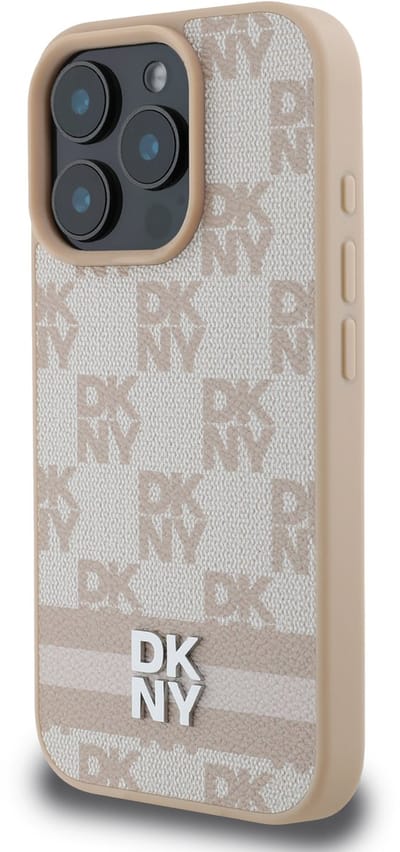 DKNY - Backcover iPhone 16 Pro - Checkered Pattern and Stripe - Roze