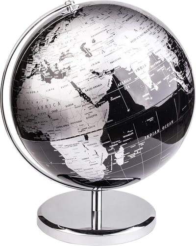 Grote Educatieve Wereldbol 30 cm - Engels Met Moderne Zwarte Metalen Voet