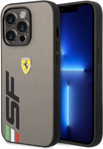 Ferrari Back cover - iPhone 14 Pro - Grijs - Schokabsorberende randen - Verhoogde cameraring