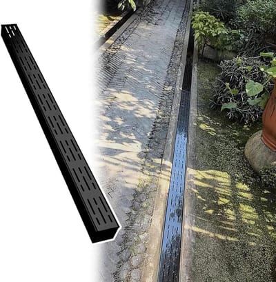 Afvoergoot Set - Waterafvoer Kanaal - Wateroverlast Voorkomen - Zwaar 304 Staal - 1 Meter Lengte - Zwart