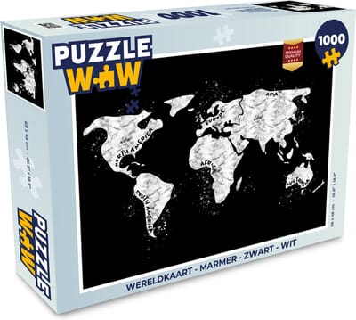 Puzzel Wereldkaart - Marmer print - Zwart - Wit - Legpuzzel - Puzzel 1000 stukjes volwassenen