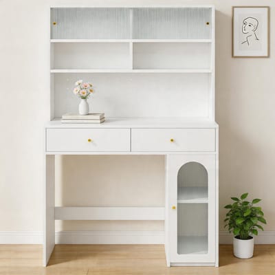KOMHTOM - Keukenkast met werkblad - Dressoir en hoge kast - Geïntegreerde barfunctie met haaklijst - 2 lades, verstelbare legplank en open opbergruimte - Kleur: Wit