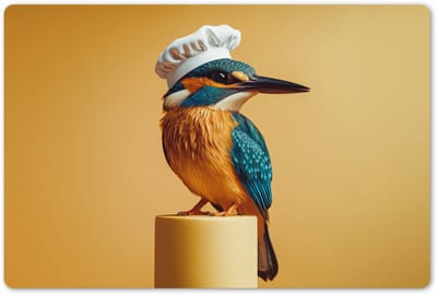 Placemats 45x30 cm - Placemat kunststof - 1 stuk - Ijsvogel - Pilaar - Koksmuts - Vogel - Borden onderleggers - Decoratie voor op tafel - Keuken tafeldecoratie accessoires - Vinyl onderlegger - Tafelversiering