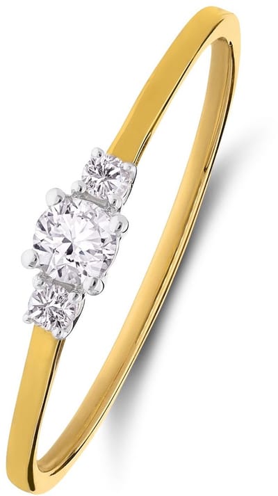 Lucardi Dames 14 karaat geelgouden ring met 3 diamanten 0,14ct voor dames - Ring - 14 Karaat Goud - Goud - 17 / 53 mm