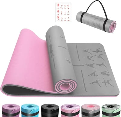 Yogamat TPE 6 mm Antislip Huidvriendelijk Sportmat voor Pilates Gymnastiek Meditatie Thuis en Op Reis 183 x 61 cm Grijs