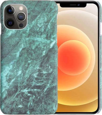 Hoesje Geschikt voor iPhone 12 Pro Max Hoesje Marmer Case Hard Cover - Hoes Geschikt voor iPhone 12 Pro Max Case Marmer Hoesje Backcover - Groen